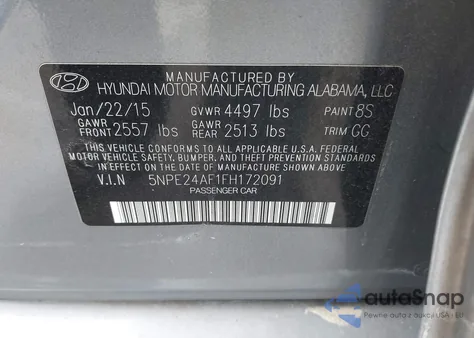2015 Hyundai Sonata Se z USA, uszkodzony, nr VIN 5NPE24AF1FH172091